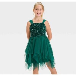 Girls Sparkly Sequin Tiered Tulle Holiday Ballet Dress Fairy Green Special Sz 8